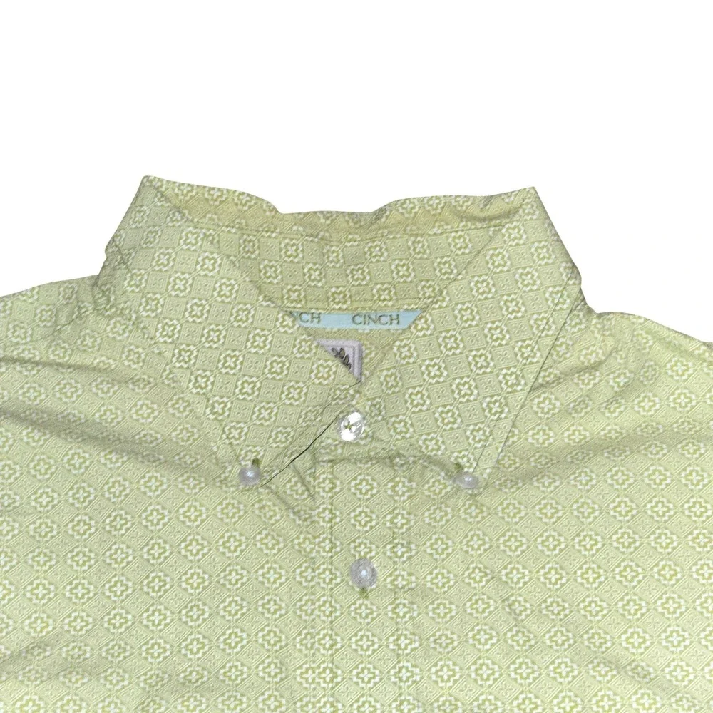 Cinch Button Down Shirt Men's‎ Size XL Lime Green Geometric Print Long Sleeve
